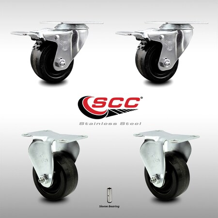 Service Caster 3.5 Inch SS Phenolic Top Plate Caster Lock Brake 2 Rigid, 2PK SCC-SSTTL20S3514-PHS-2-R-2